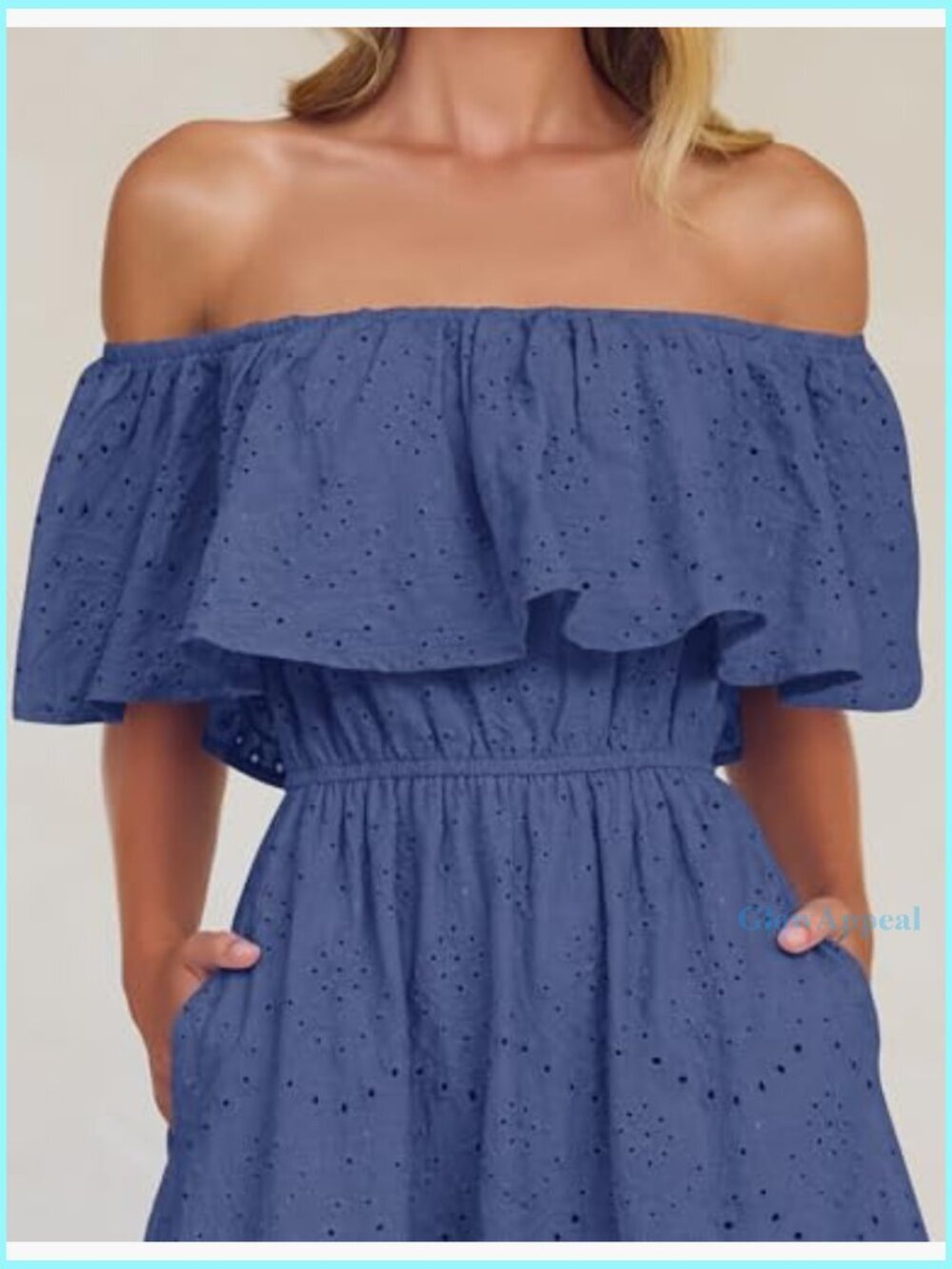 Off Shoulder Ruffle Midi Dress Hollow Out Embroidery High Waist Party - Picture 5 of 7